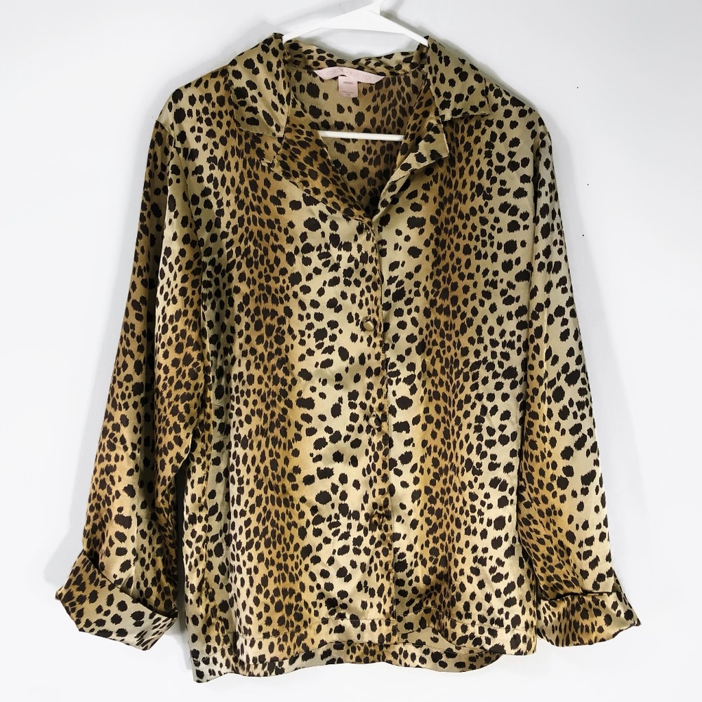 Vintage Victoria's Secret Cheetah Print Button Down PJ Blouse Sz XS